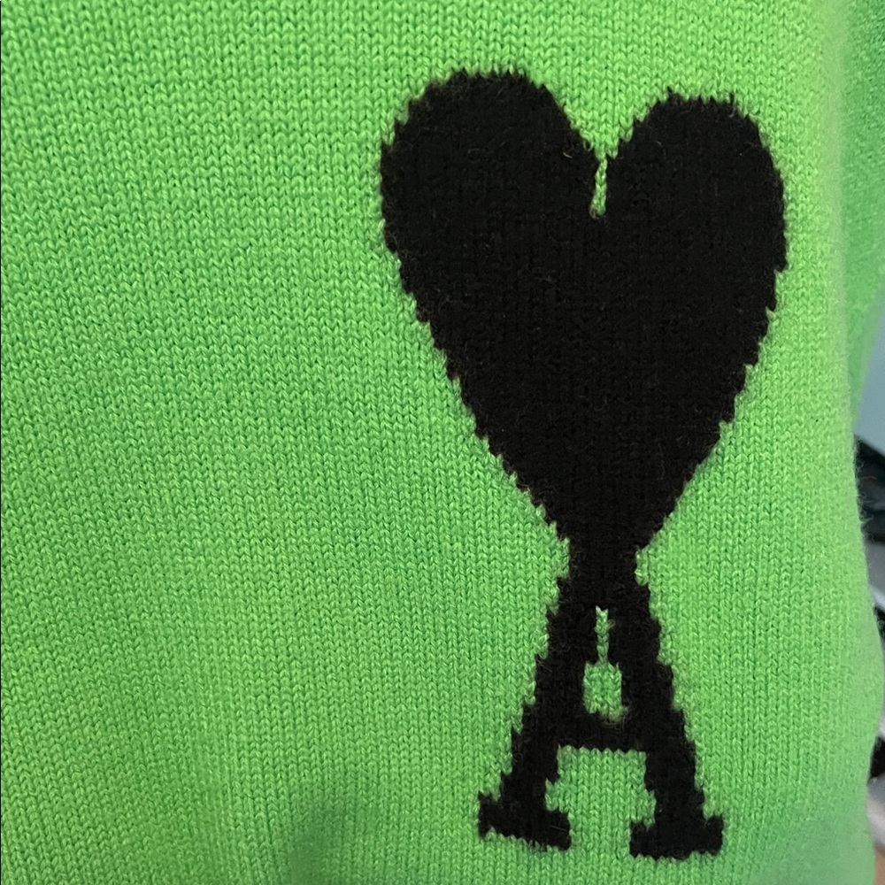 Ami Green Crew Neck Sweater with Black Heart - Picture 5 of 8